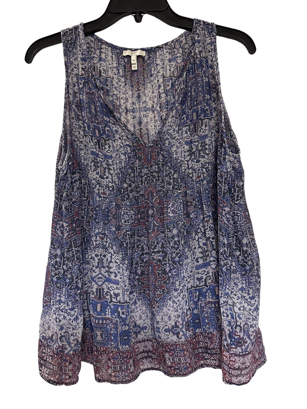 Joie 100% Silk Sleeveless Top Medallion Print Blue V-Neck Pintuck M